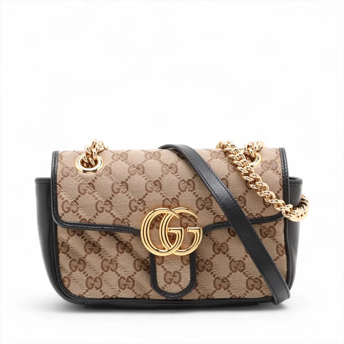 Gucci Gucci GG Canvas GG Marmont canvas x leather Chain Shoulder Bag Beige x black 446744