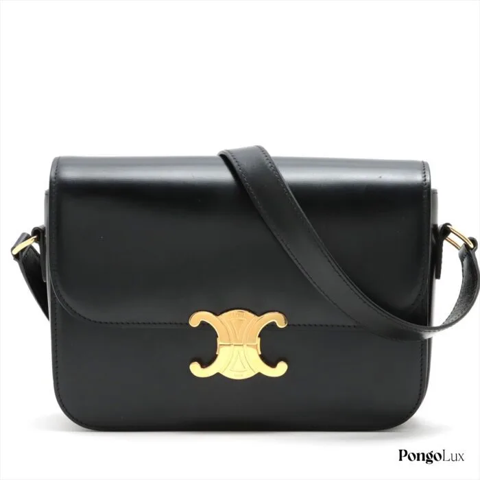 CELINE Triomphe Leather Shoulder bag Black