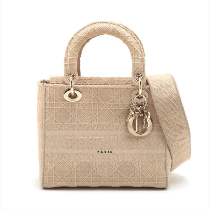 Christian Dior Cannage Lady Dee light canvas 2way handbag Beige