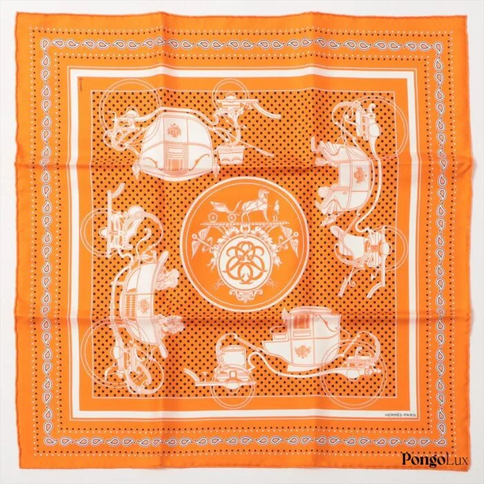 Hermès Carré 55 Ex-Libris Ex-Libris Scarf Silk Orange Tsure