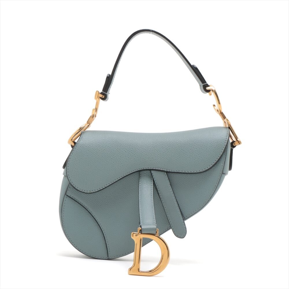 Christian Dior Grained Calfskin Saddle Bag Cloud Blue - Image 2