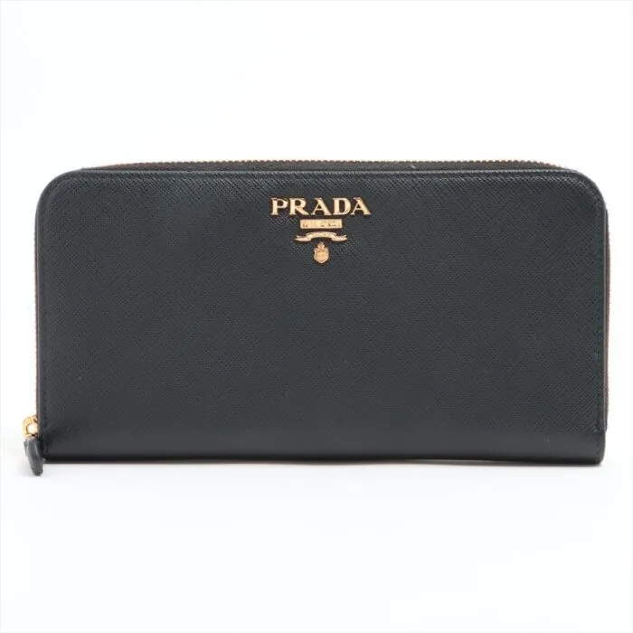 Prada Saffiano 1ML506 Leather Round-Zip-Wallet Black