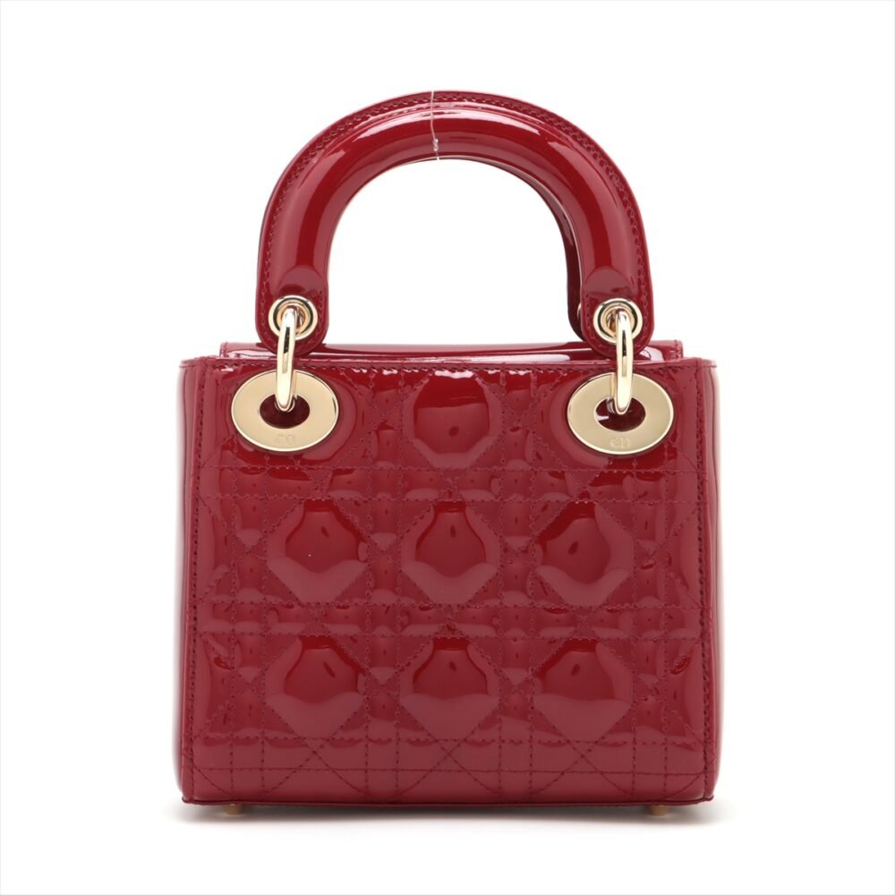 Christian Dior Mini Lady Dior Bag  Cherry Red Patent Cannage Calfskin - Image 2