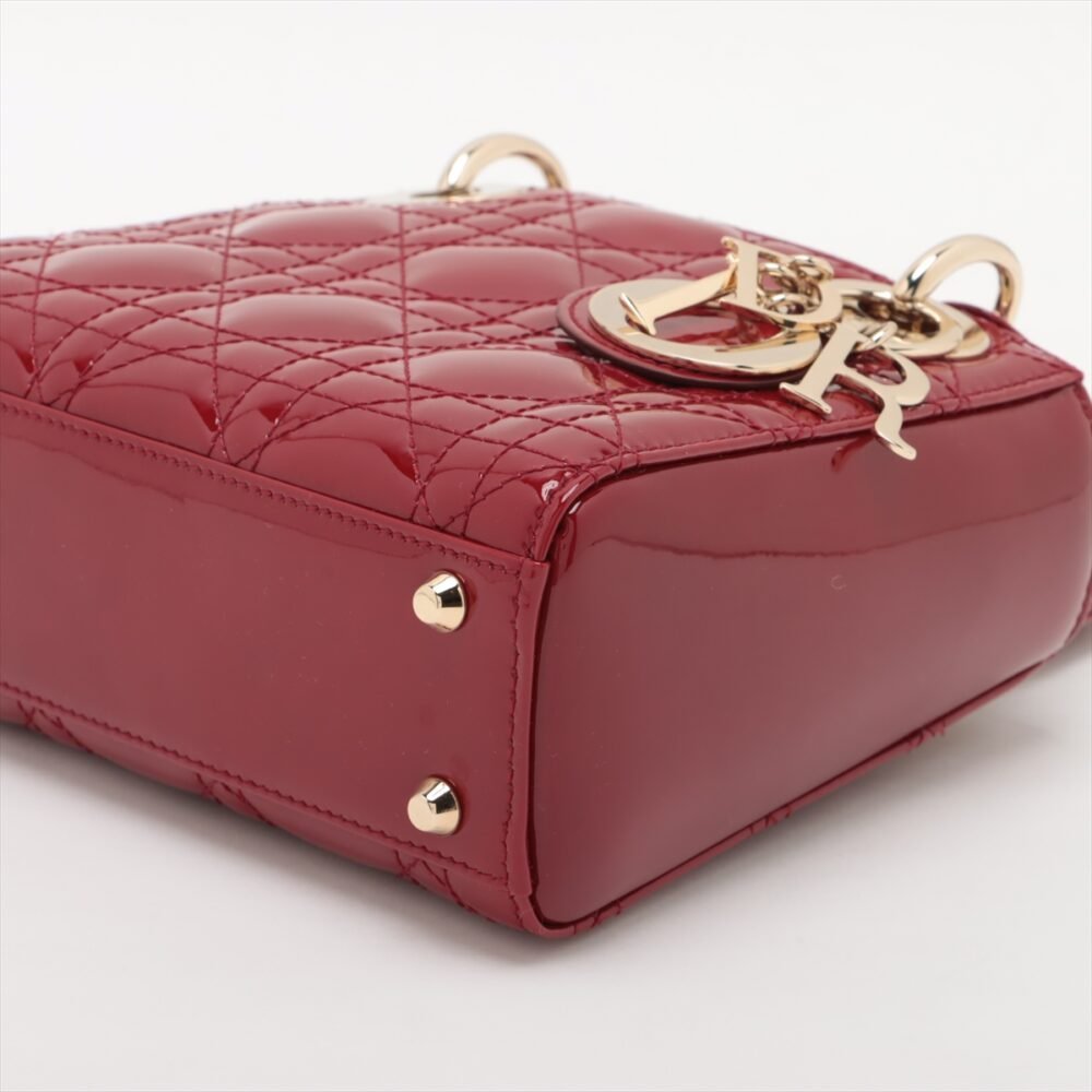 Christian Dior Mini Lady Dior Bag  Cherry Red Patent Cannage Calfskin - Image 3