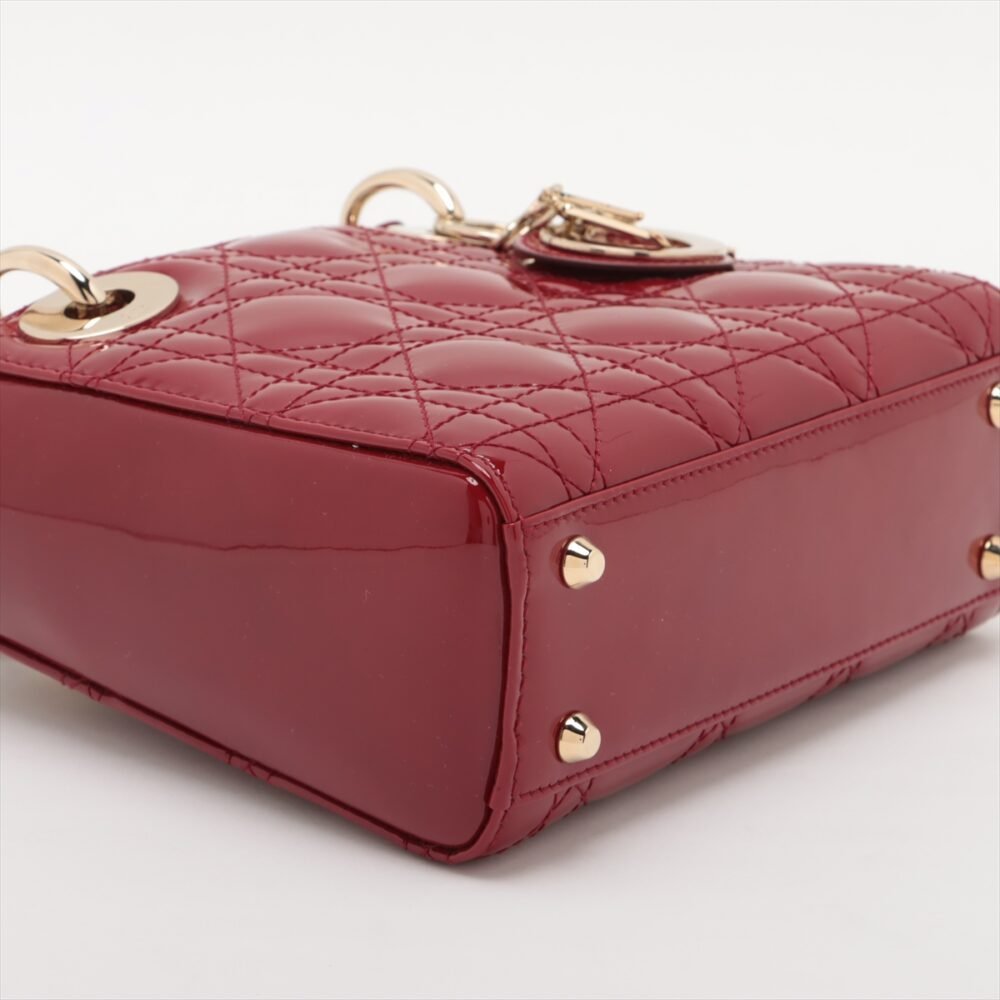 Christian Dior Mini Lady Dior Bag  Cherry Red Patent Cannage Calfskin - Image 4