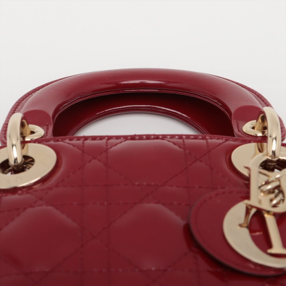 Christian Dior Mini Lady Dior Bag  Cherry Red Patent Cannage Calfskin - Image 6