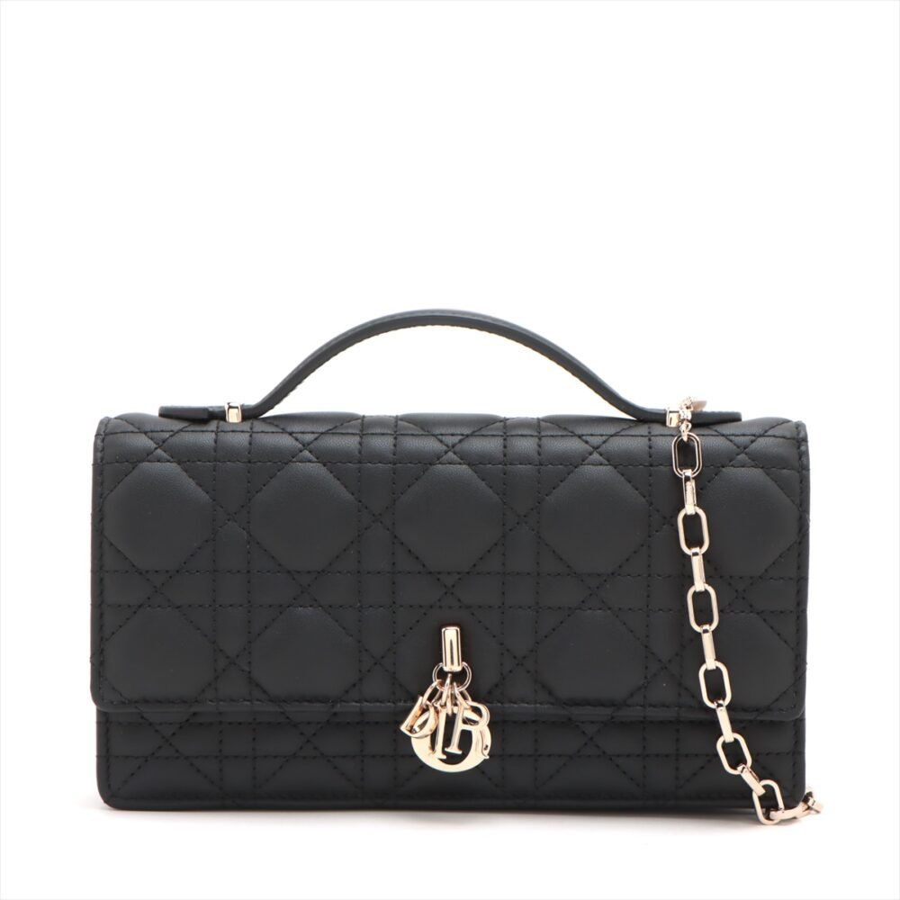 Christian Dior Lambskin Lady Dior Top Handle Clutch Black