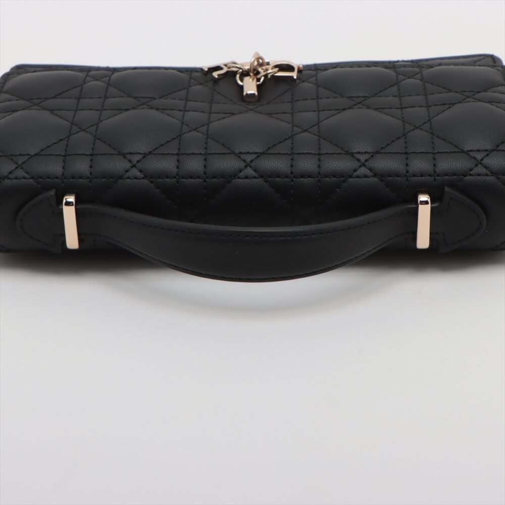 Christian Dior Lambskin Lady Dior Top Handle Clutch Black - Image 5