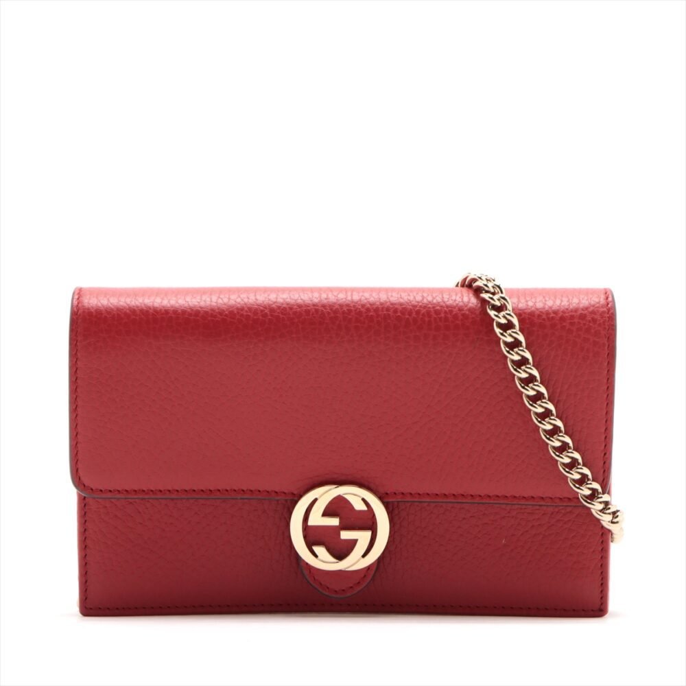 Gucci Dollar Calfskin Interlocking G Chain Wallet Red 510314