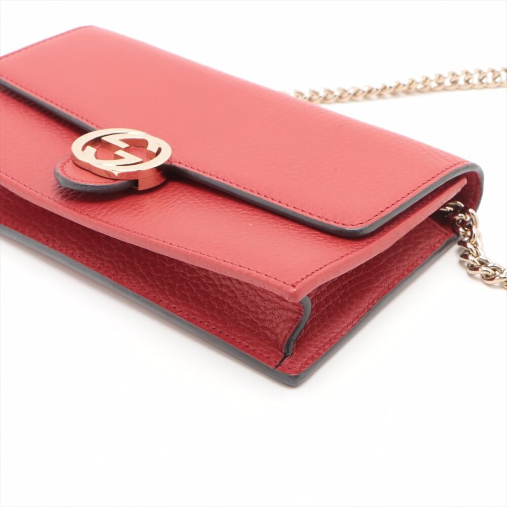 Gucci Dollar Calfskin Interlocking G Chain Wallet Red 510314 - Image 2