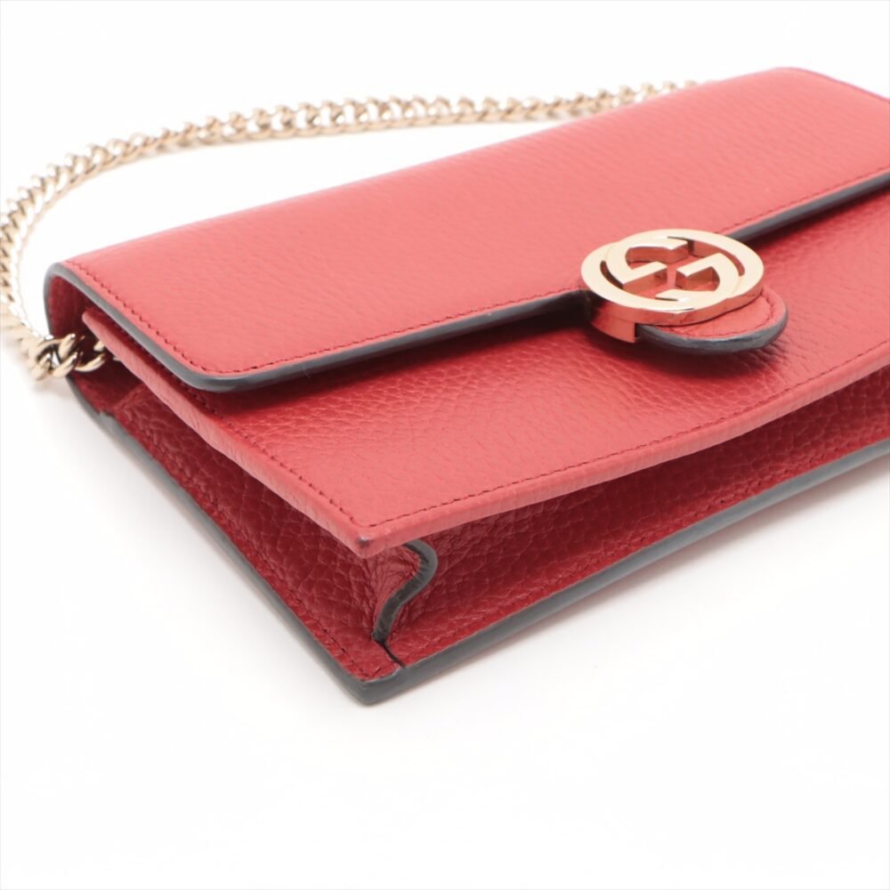 Gucci Dollar Calfskin Interlocking G Chain Wallet Red 510314 - Image 3