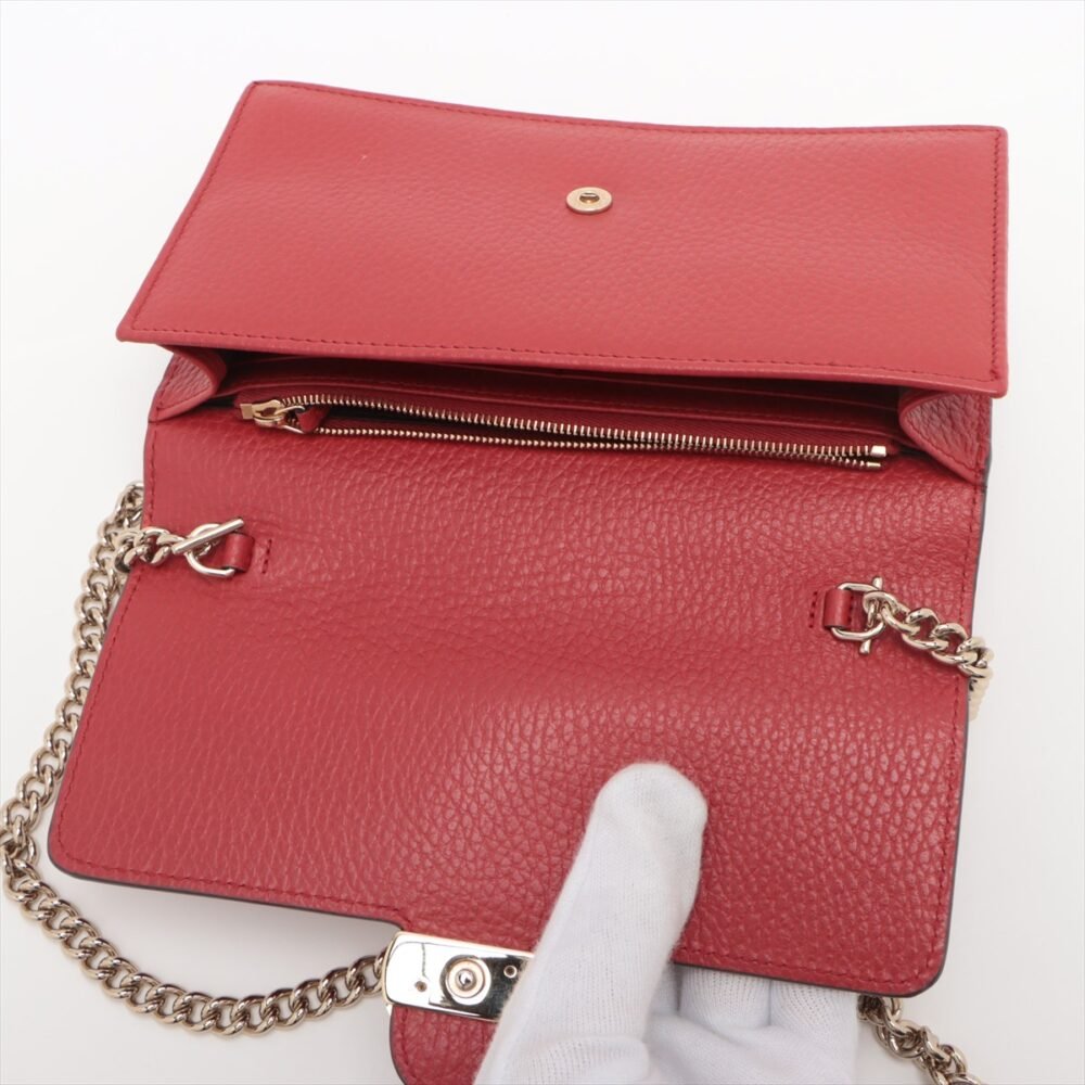 Gucci Dollar Calfskin Interlocking G Chain Wallet Red 510314 - Image 7