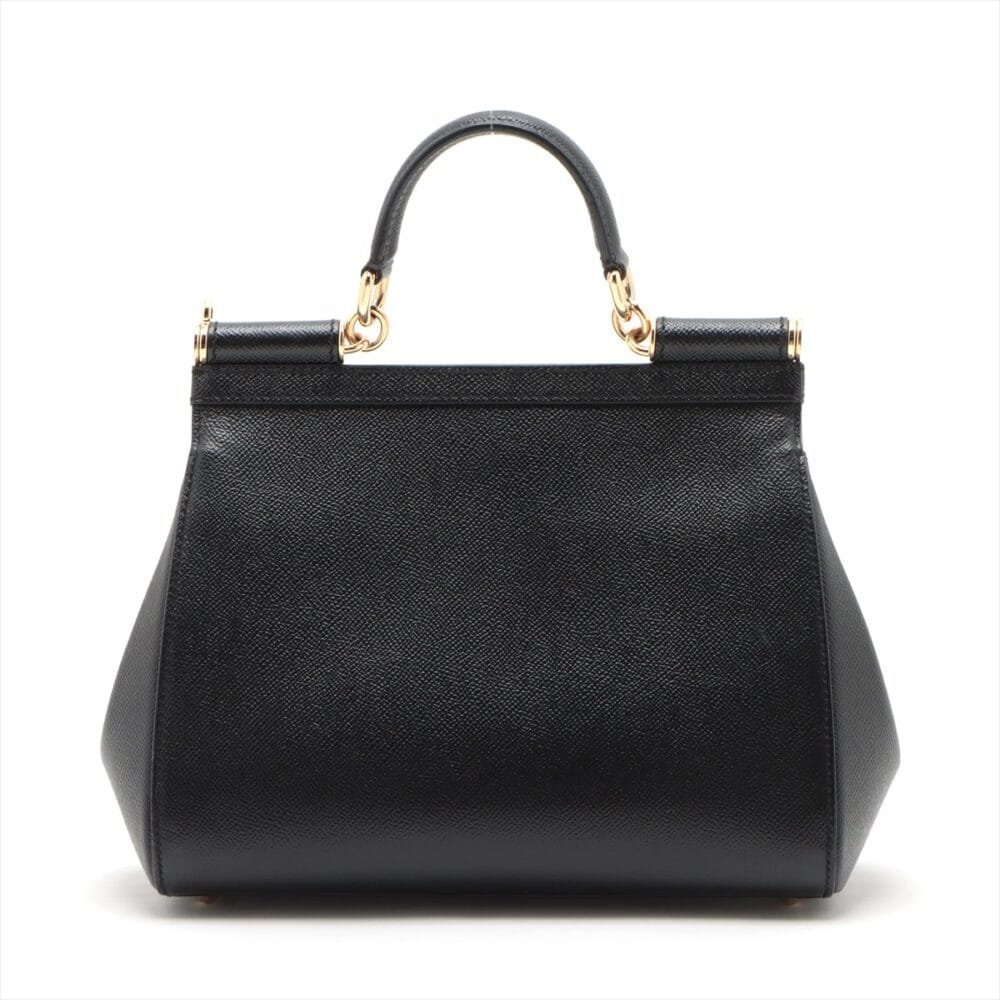 Dolce & Gabbana Sicily Leather 2 Way Handbag Black - Image 2