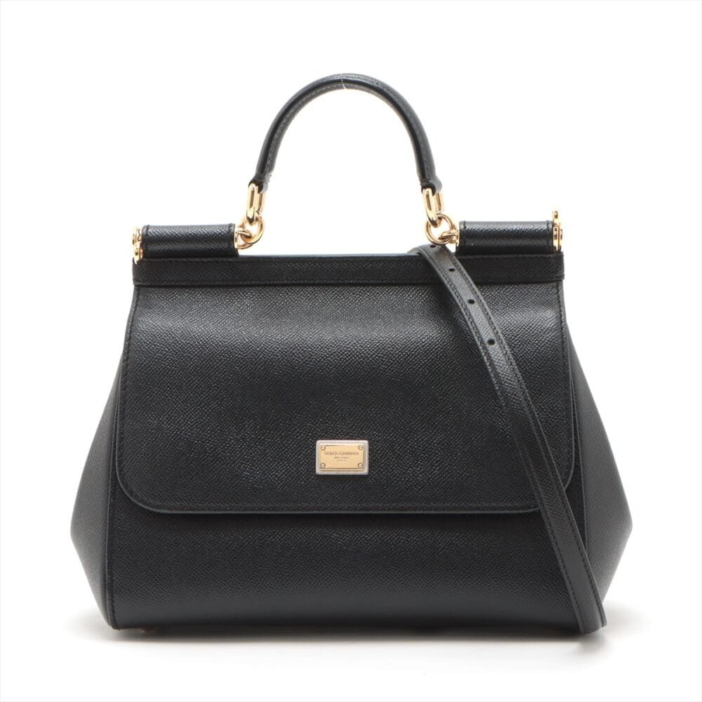 Dolce & Gabbana Sicily Leather 2 Way Handbag Black