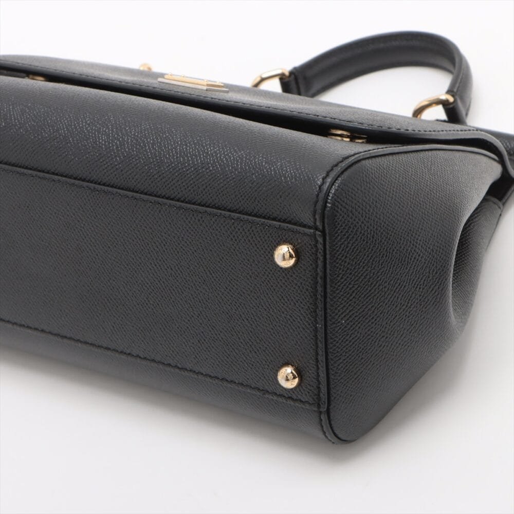 Dolce & Gabbana Sicily Leather 2 Way Handbag Black - Image 3