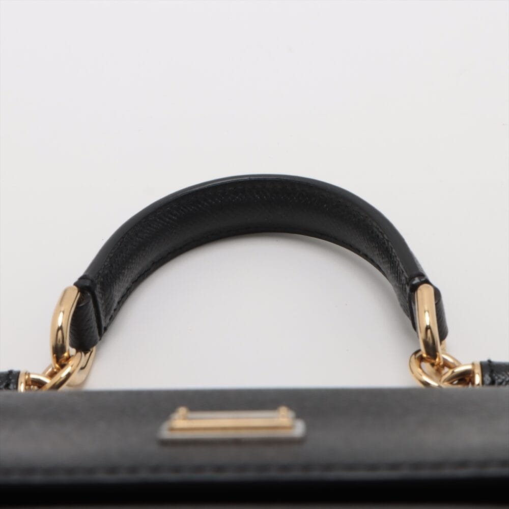 Dolce & Gabbana Sicily Leather 2 Way Handbag Black - Image 6