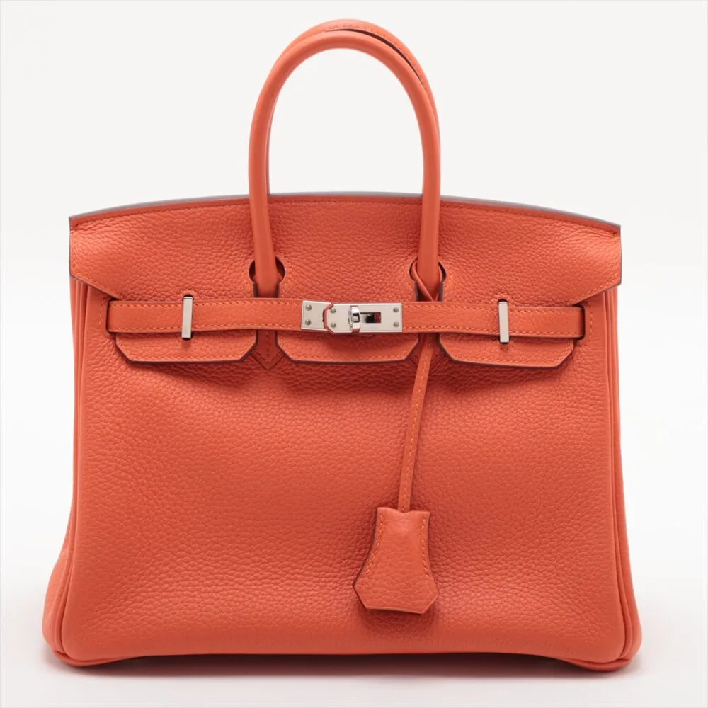 Hermes Birkin 25 Togo Orange Poppy Silver Metal
