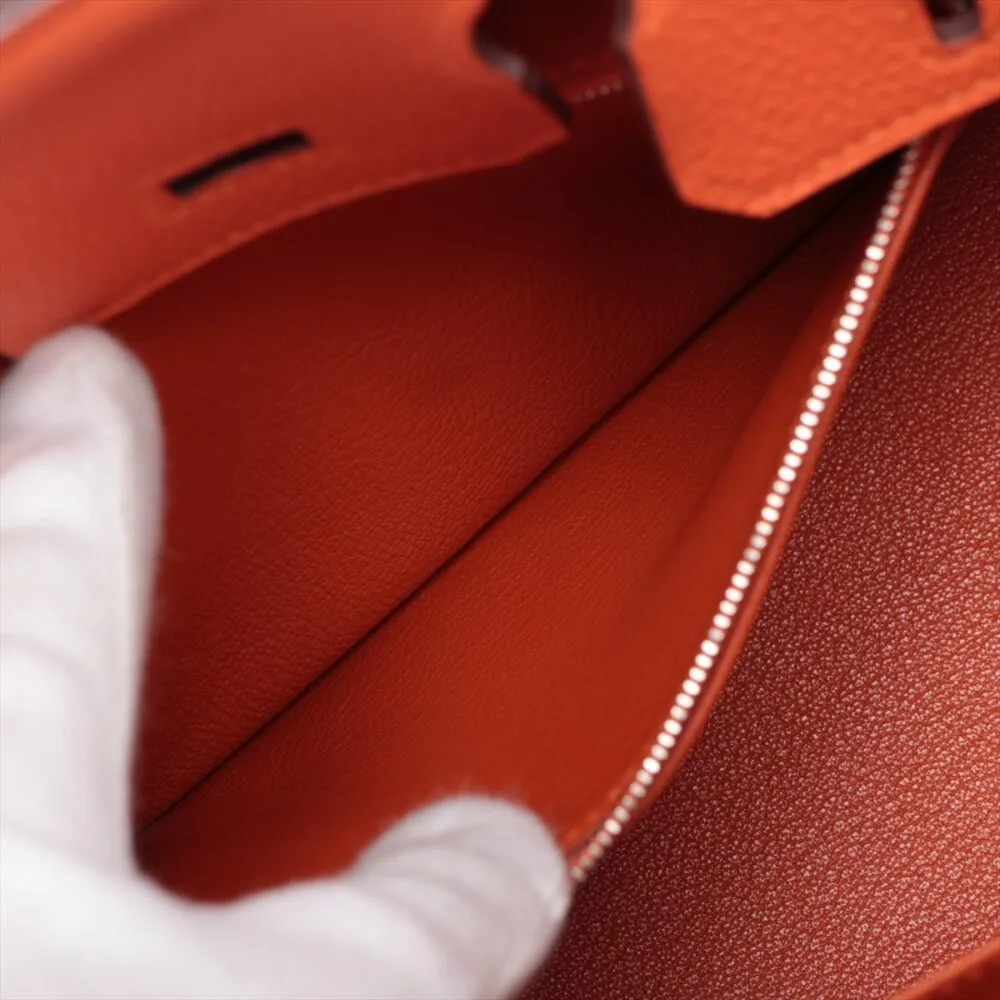 Hermes Birkin 25 Togo Orange Poppy Silver Metal - Image 9
