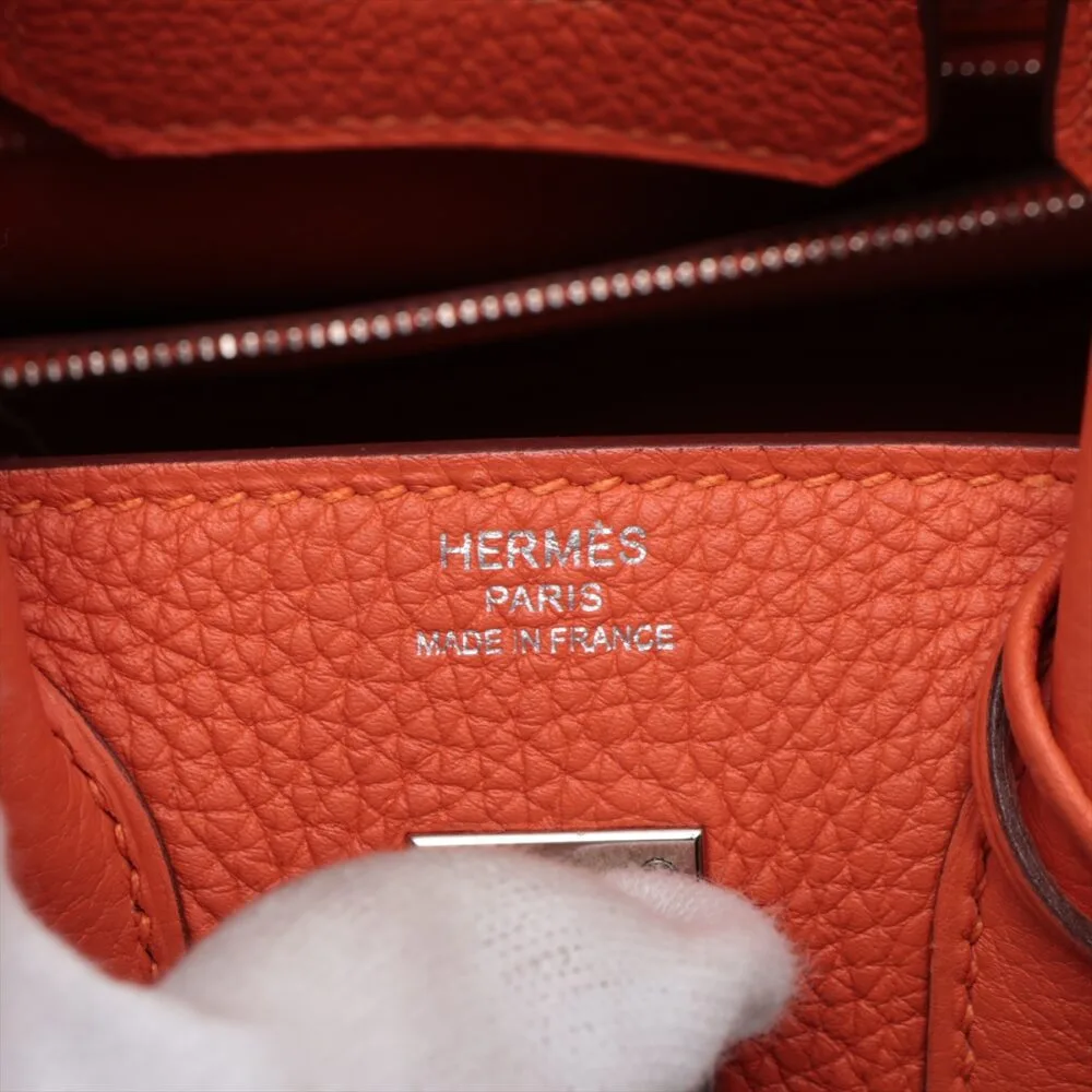 Hermes Birkin 25 Togo Orange Poppy Silver Metal - Image 10